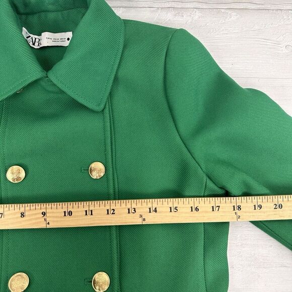 Zara Buttoned Tailored Coat XS Kelly Green Double Breasted Blogger Favorite - Picture 11 of 16